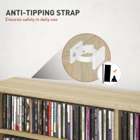 HOMCOM 8-Tier DVD Shelf with 12 Adjustable Shelves, Double CD Shelf, Holds 720 CDs, 396 DVDs or 396 Blu-rays, Natural Wood(m-6)