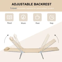 Outsunny Folding Outdoor Lounge Chair Set of 2, Reclining Tanning Chair with 5-Position Adjustable Backrest, Brown(m-4)