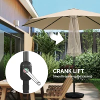 Outsunny 10' x 10' Round Market Umbrella with Base and Sandbag, Patio Umbrella with Crank Handle and Tilt, Khaki(m-9)