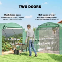 Outsunny 10'x11'x6' Walk-in Tunnel Greenhouse with Shelves, Mesh Door and Windows, Hoop House Greenhouse with PE Cover, Green(m-7)
