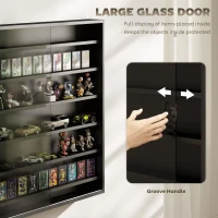 HOMCOM 7-Tier Display Cabinet, Shot Glass Display Case, Glass Curio Cabinet with 2 Glass Doors and 6 Adjustable Shelves, Black(m-5)