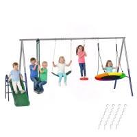Qaba 5-in-1 Kids Swing Set with Slide, Swings and Glider for Backyard, 770lbs Capacity, for Ages 3-8, Multicolour(m-11)