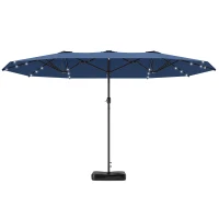 Outsunny Garden Parasol 14.4ft Double-Sided Sun Umbrella with Base, Patio Parasol with LED Solar Lights, Navy Blue(m-1)