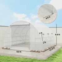 Outsunny 10'x11'x6' Walk-in Tunnel Greenhouse with Shelves, Mesh Door and Windows, Hoop House Greenhouse with PE Cover, White(m-3)