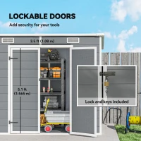 Outsunny 8' x 4' Plastic Outdoor Storage Shed with Floor, Window, Lockable Doors and Vents for Backyard Patio Lawn, Gray(m-8)