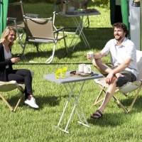 Outsunny Portable Patio Side Table, Height Adjustable Outdoor Side Table, Folding Balcony Table with Metal Frame, Dark Grey(m-1)