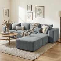 HOMCOM Modular Sectional Sofa, Boneless U-Shape Sectional Couch with 2 Ottomans, Dark Gray(m-8)