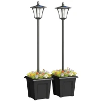 Outsunny 63" Solar Lamp Post Lights 2 Pack, Waterproof LED Solar Light Posts with Planter, Black(m-1)
