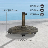 Outsunny Round Patio Umbrella Base with Wheels, 44 lbs Resin Umbrella Stand Base, 1.3"/1.5"/1.9" Umbrella Poles Bronze(m-3)