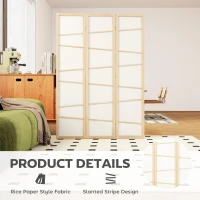 HOMCOM 66.9" Folding Room Divider, 3 Panel Wall Partition with Wood Frame for Bedroom, Home Office, Natural Wood(m-4)