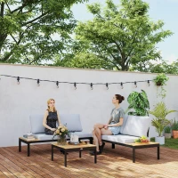 Outsunny 4 Piece L Shaped Garden Furniture Set, 4 Seater Outdoor Corner Garden Set, 2 Loveseats, 2 Coffee Tables, Teak(m-8)