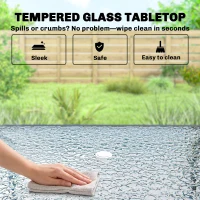 Outsunny 8 Piece Patio Table and Chairs Set with Folding Chairs, Tempered Glass Tabletop and Umbrella for Garden, Black(m-9)