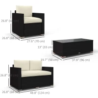 Outsunny Outdoor Furniture with Table, Wicker Furniture with Loveseat and 2 Chair for Garden, Poolside, Cream(m-3)