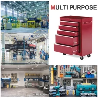 HOMCOM 5-Drawer Rolling Tool Cabinet on Wheels, Lockable Tool Chest, Tool Organizer for Garage, Factory and Workshop, Red(m-6)