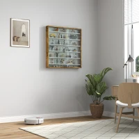 HOMCOM 7-Tier Display Cabinet, Shot Glass Display Case, Glass Curio Cabinet with 2 Glass Doors and 6 Adjustable Shelves, Rustic Brown(m-8)