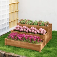 Outsunny 3-Tier Garden Bed Planter Box for Backyard, Patio, 49"x49"x22", Brown(m-8)