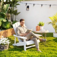 Outsunny Wood Adirondack Chair, Outdoor Patio Muskoka Chair with Slatted Design for Deck, Garden, Backyard, Fire Pit, White(m-1)