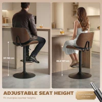 HOMCOM Bar Stools Set of 2, Swivel Counter Height Barstools with Back, Adjustable Height, Black(m-6)