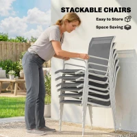 Outsunny 7 Piece Garden Dining Set, Garden Furniture Set with Rectangle Table and 6 Stackable Chairs(m-4)