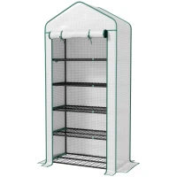 Outsunny 5 Tier Mini Greenhouse, Small Portable Greenhouse with PE Cover, Roll-Up Zippered Door, 76" x 35.4" x 19.3", White(m-1)