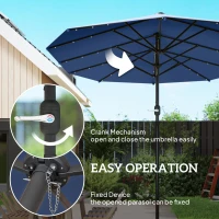 Outsunny Garden Parasol 14.4ft Double-Sided Sun Umbrella with Base, Patio Parasol with LED Solar Lights, Navy Blue(m-6)