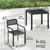 Outsunny Outdoor Dining Set for 4, Faux Wood Metal Patio Table and Stackable Chairs with Plastic Rattan Effect Seat, Black(m-3)