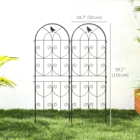Outsunny Set of 2 Metal Garden Trellis, Decorative Trellis Panels, Bird Design, 150 x 50 cm, Black(m-3)