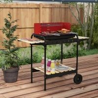Outsunny Charcoal Barbecue Grill with Adjustable Grill Height, Portable BBQ Trolley with Ash Catcher and Wheels, Red(m-1)