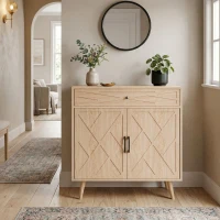 HOMCOM 30" Sideboard with Patterned Doors, Buffet Cabinet with Drawer and Cabinet for Dining Room, Oak(m-10)