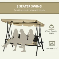 Outsunny 3-Seat Patio Swing Chair, Outdoor Canopy Swing Glider with Removable Cushion, Pillows, Adjustable Shade, and Rattan Seat, for Porch, Garden, Poolside, Backyard(m-4)