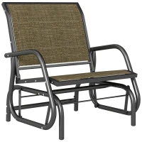 Outsunny Patio Glider Outdoor Glider Chair with Breathable Mesh Seat & Backrest, Armrests and Metal Frame, Light Mixed Brown(m-2)