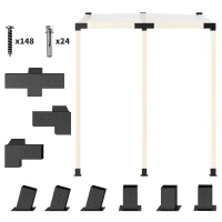 Outsunny Pergola Kit, 15° Slanted Pergola Brackets w/ 4-Way/3-Way Brackets, Post Bases, Wall Mounts for 3.6" X 3.6" Lumber, Black(m-11)