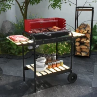 Outsunny Charcoal Barbecue Grill with Adjustable Grill Height, Portable BBQ Trolley with Ash Catcher and Wheels, Red(m-8)