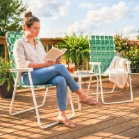 Outsunny Set of 2 Folding Patio Chairs, Portable Chair Set with Armrests for Camping, Garden, Pool, Beach, Backyard, Green(m-1)