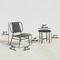 Outsunny 3 Piece Wicker Patio Furniture Set, Outdoor Bistro Set with Steel Table, Rattan Outdoor Conversation Furniture, Grey(m-3)