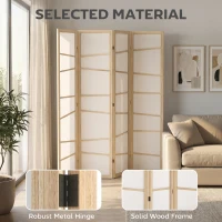 HOMCOM 66.9" Folding Room Divider, 4 Panel Wall Partition with Wood Frame for Bedroom, Home Office, Natural Wood(m-5)