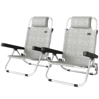 Outsunny Folding Beach Chair Set of 2, Reclining Backpack Beach Camping Chairs with 4-Position Adjustable Backrest(m-2)