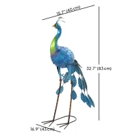 Outsunny Peacock Garden Statue, 32.7" Standing Lawn Ornament Bird Statue with Stakes for Lawn Navy Blue(m-3)