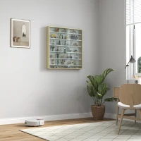 HOMCOM 7-Tier Display Cabinet, Shot Glass Display Case, Glass Curio Cabinet with 2 Glass Doors, Oak and White(m-8)