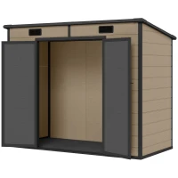 Outsunny 8' x 4' Plastic Outdoor Storage Shed with Floor, Window, Lockable Doors and Vents for Backyard Patio Lawn, Light Brown(m-1)