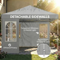 Outsunny 9.6 x 9.6 ft Pop Up Canopy Tent with 4 Sidewalls, UPF 50+ 1-Button Push Easy Setup Outdoor Instant Canopy, Light Grey(m-9)