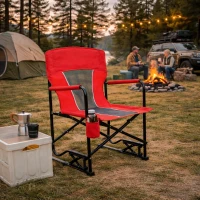 Outdoor Freestyle Rocker Camping Chair with Armrests and Backrest, Drink Holder, Portable Folding Rocking Chair, 24.5" L x 26" W x 37" H, Red(m-1)