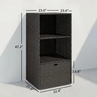 Outsunny Valet Pool Towel Rack, Water-Resistant PE Plastic Rattan Wicker Storage Organizer, 2 Shelves, 1 Basket Drawer(m-3)