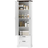 HOMCOM 71" Tall Kitchen Pantry Cabinet, Farmhouse Kitchen Storage Cabinet with 2 Drawer and Adjustable Shelves, White(m-2)