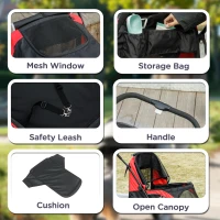 PawHut Foldable Pet Stroller for Large Dogs with Four Big Wheels, Shock-Absorbing Frame, Safety Leashes, Brakes, Black(m-7)