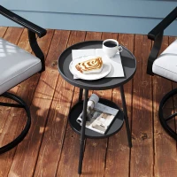 Outsunny Round Garden Table, 2-Tier Small Side Table, Metal Patio Table Coffee Table Dining Table, Black(m-7)