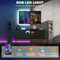 HOMCOM Modern TV Console for TVs up to 50 Inch, Entertainment Center with Smart RGB LED Lights and Soft Close Doors, Black(m-4)