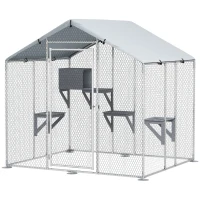 PawHut 79" Extra Large Metal Outdoor Catio with Waterproof Cover, Resting Box, 4 Platforms, for Multiple Rabbits, Chicken(m-11)