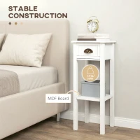 HOMCOM 2-Tier Side Tables Set of 2 with Drawer and Shelf, 2 Pieces End Tables for Living Room and Hallway, White(m-5)