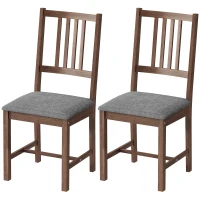 HOMCOM Set of 2 Dining Chairs, Upholstered Dining Room Chairs with Rubberwood Legs and Slat Backrest for Kitchen, Gray(m-1)